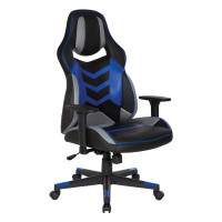 OSP Home Furnishings ELM25-BL Eliminator Gaming Chair in Faux Leather with Blue Accents
